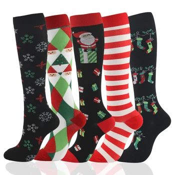 Компрессионный Рождественский носок, 5 пар в комплекте, Спортивный футбольный носок, компрессионный Рождественский подарок для друга
