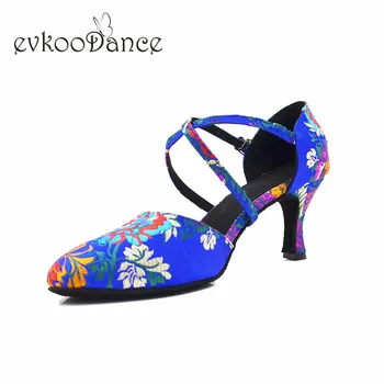 Evkoodance цветочная обувь на каблуке 7 см, zapatos de baile, обувь для латинских танцев, Профессиональная женская обувь Evkoo-624
