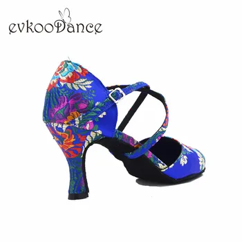 Evkoodance цветочная обувь на каблуке 7 см, zapatos de baile, обувь для латинских танцев, Профессиональная женская обувь Evkoo-624 Evkoodance цветочная обувь на каблуке 7 см, zapatos de baile, обувь для латинских танцев, Профессиональная женская обувь Evkoo-624 5