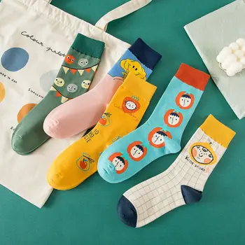 Корейские модные креативные женские носки, Забавные Мультяшные Дышащие Удобные Хлопчатобумажные носки Kawaii Japan Harajuku, Длинный запас Манги