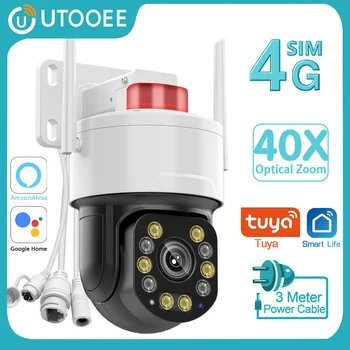 UTOOEE 4K 8MP 4G Камера Видеонаблюдения 40X Оптический Зум Открытый Искусственный Интеллект Человека Автоматическое Отслеживание WIFI PTZ Камера 50M Ночного Видения Tuya