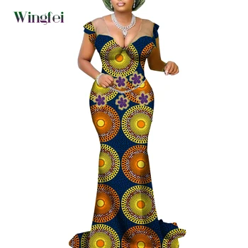 Модное Длинное платье-халат Africaine Femme, Африканские платья с принтом Анкары для женщин, Женское платье Дашики с V-образным вырезом, Африканская одежда WY9608