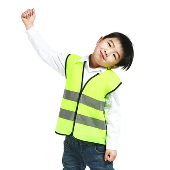 Детский защитный жилет, Светоотражающая одежда, Детский защитный жилет Высокой видимости, Желтый флуоресцентный защитный жилет для школы на открытом воздухе