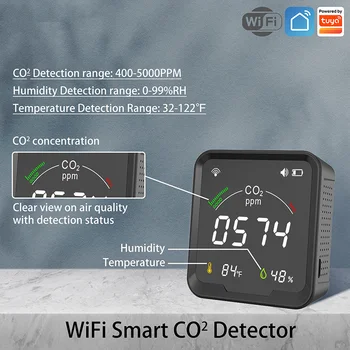 Умный детектор CO2 Tuya Тестер температуры и влажности 3 в 1 Детектор углекислого газа Монитор качества воздуха WiFi сигнализация senor
