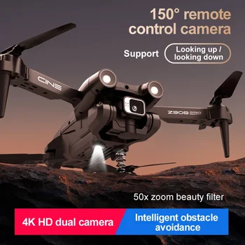Квадрокоптер-Дрон Z908 с Оптическим Потоком, Двойная камера 4K, Автоматическое Обхождение препятствий, Низкая Электрическая Сигнализация, Электрическая Регулировка Объектива, Квадрокоптер-Дрон