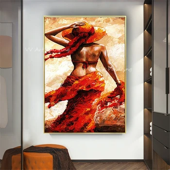 100% Сексуальное женское тело ручной работы в красном платье, красивая картина, портрет Маслом, Современное украшение дома в гостиной