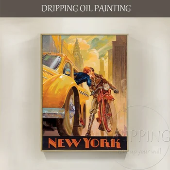 Высококачественная ручная роспись художника, Специальный пейзаж, поцелуи в Нью-Йорке, картина маслом, красивое настенное искусство, Поцелуй в Нью-Йорке, картина