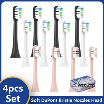 4 шт. для SOOCAS X3/X3U/X5 Сменные Головки зубных щеток Sonic Electric Насадки для Зубных Щеток Smart Brush Head с 50 шт. зубной нитью