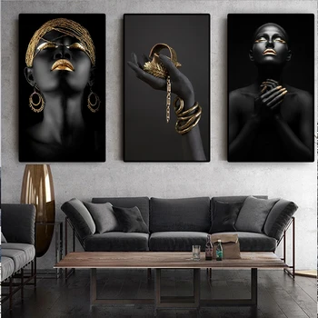 3 Панели, Черная рука, африканская обнаженная Женщина-созерцатель, картина маслом на холсте, плакаты и принты, Настенная художественная картина для гостиной