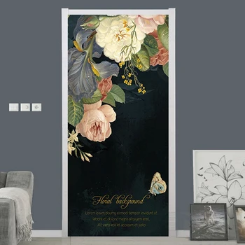 Картина маслом в европейском стиле, Цветы Розы, Дверная наклейка, 3D ретро-фреска, обои для гостиной, самоклеящийся водонепроницаемый дверной плакат