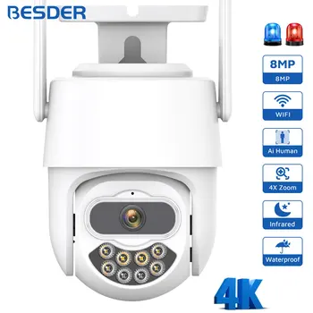 Besder 8-Мегапиксельная PTZ WiFi Камера Обнаружения человека Наружная 4-мегапиксельная IP-камера CCTV Камера видеонаблюдения 1080P Камера защиты безопасности