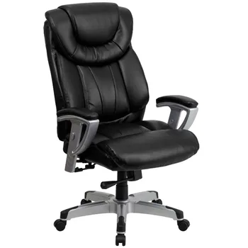 Флэш-мебель серии HERCULES Big & Tall 400 фунтов Эргономичное офисное кресло для руководителей из черной кожи с серебром