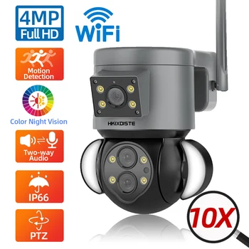 4k Двухобъективная PTZ-камера WiFi Outdoor 4MP HD 10X Zoom CCTV Security Protection Обнаружение Человека Беспроводное Наблюдение IP-камера P2P