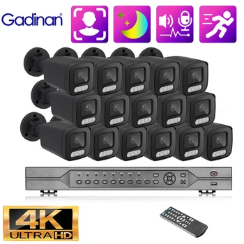 Комплект видеонаблюдения Gadinan HD 4K 8MP 16CH с функцией распознавания лиц, двусторонний аудио AI, полноцветная ночная POE система IP-камеры безопасности