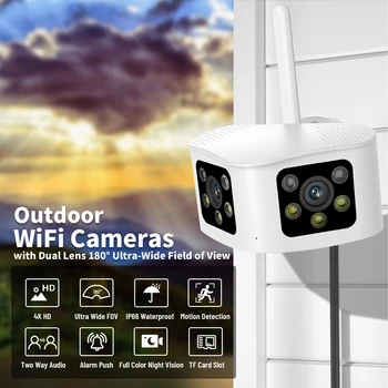 Бинокулярная WiFi-камера 4K, 6 М, 6-мегапиксельная система видеонаблюдения высокой четкости, наружный мониторинг, панорамный угол обзора 180 °