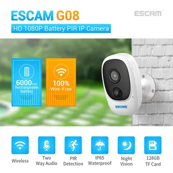 ESCAM G08 2-Мегапиксельная IP-камера С Питанием от Аккумуляторной Батареи, Зарядка от Солнечной Энергии 1080P HD, Наружная Беспроводная Камера Безопасности WiFi
