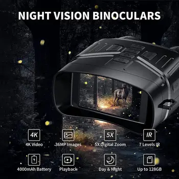 Nv4000 4k Бинокль Ночного Видения с 3-Дюймовым Большим Экраном и 5-Кратным Цифровым Зумом, Инфракрасные Очки Ночного Видения, Телескоп для Охоты
