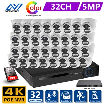 4K 32CH NVR CCTV Камера Безопасности Система 5MP Двухстороннее Аудио Внутренняя Наружная IP-камера Цветной Комплект Видеонаблюдения Ночного Видения
