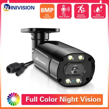 4K 8MP Smart PoE IP-камера Инфракрасного Ночного Видения, Пуля, Прожектор для обнаружения Человека, Двусторонняя Звуковая Световая Сигнализация, Черная Камера