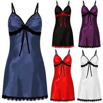 Женская сексуальная пижама, кружевное шелковое атласное ночное платье, ночные рубашки без рукавов, ночная рубашка с V-образным вырезом, пижама больших размеров